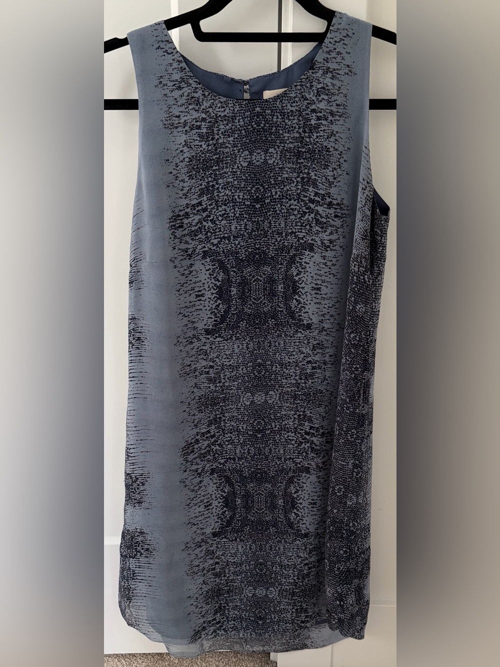 Sleeveless Printed Shift Dress in Dusty Blue